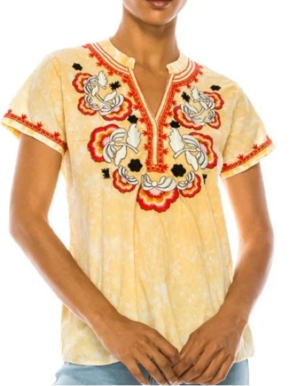 Vintage Goa Yellow Floral
Embroidered Short Sleeve Top
Size Medium‎ NWT